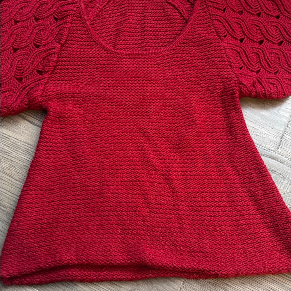 Guess | Red Knit Crochet Scoop Neck Sweater with Flutter Sleeves Y2K Medium - Picture 3 of 10
